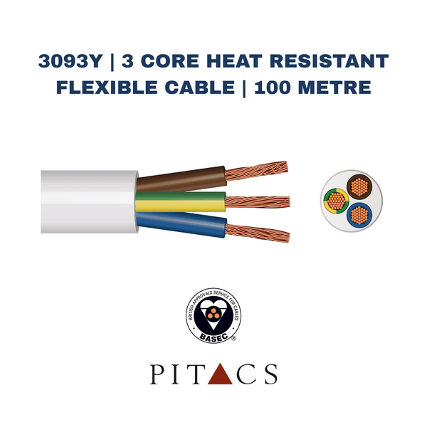 3093Y | 3 Core Heat Resistant Flexible Cable | 100 Metre - Electrical Cable Store